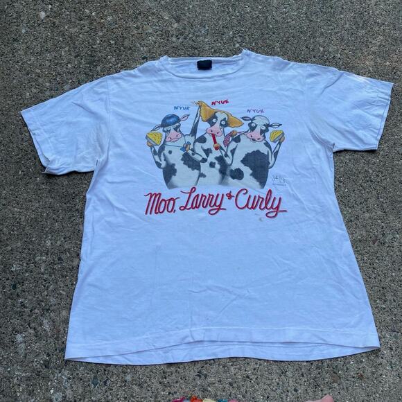 Vintage 80s Three Stooges Cow Animal Graphic T Shirt - Picture 2 of 8
